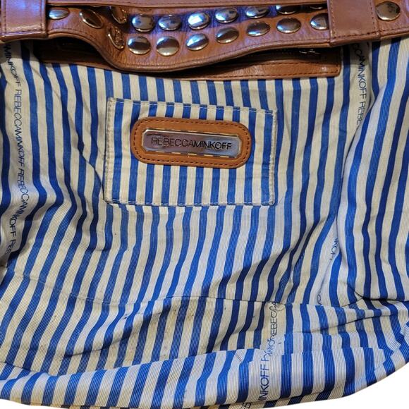 Vtg. Rebecca Minkoff Brown Studded Leather Shoulder Hobo Weekender Tote Bag - Picture 8 of 12